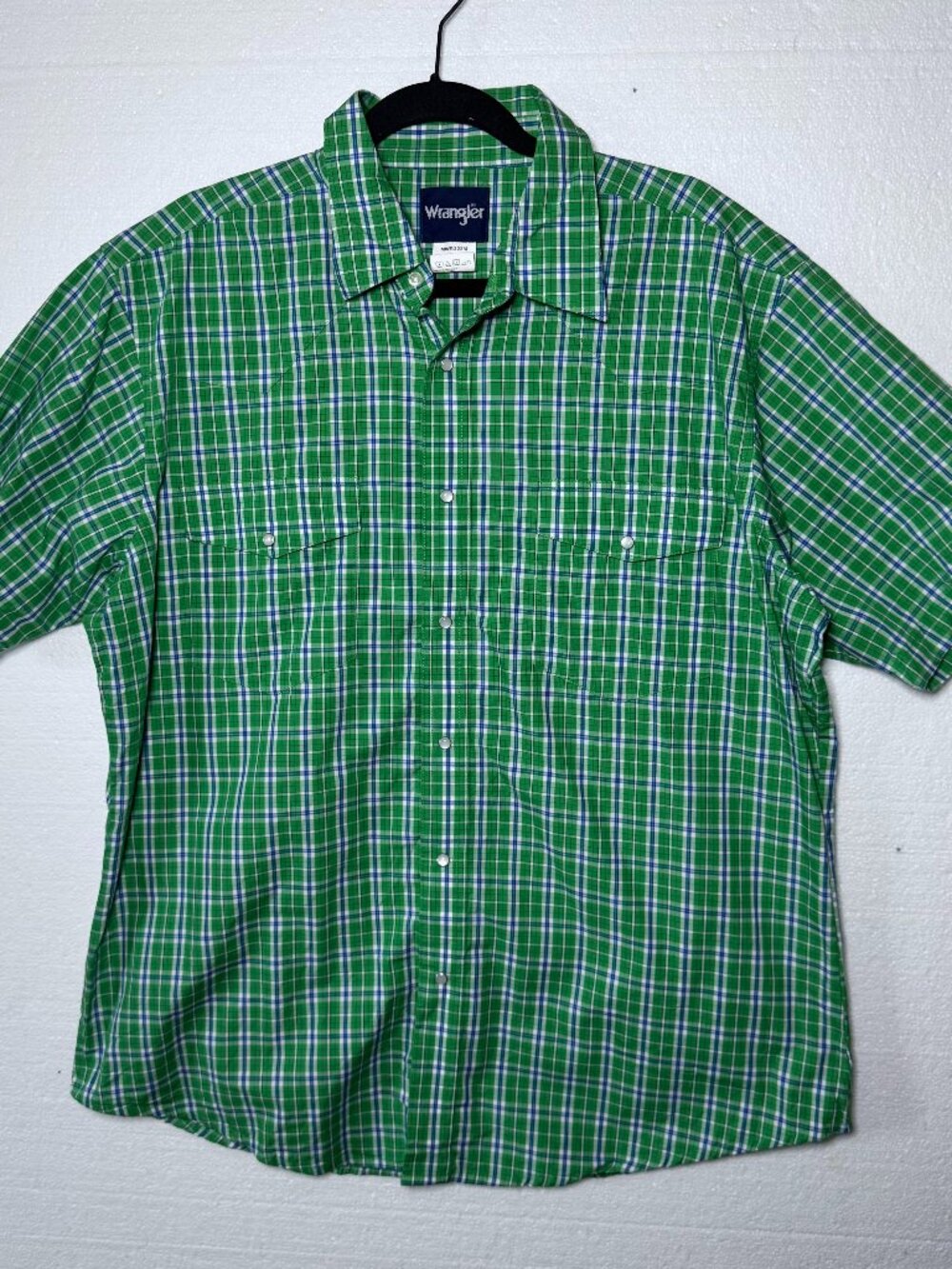 Wrangler Mens Size XL Green Plaid Western Pearl Snap Short Sleeve Shirt Cowboy